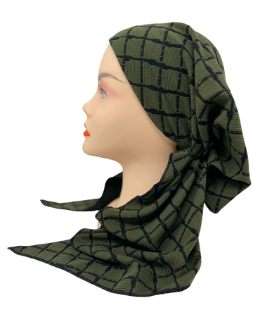 Triple Up BUL1018 Olive & Black Lines Unlined Pre-Tied Bandanna Myselflingerie.com